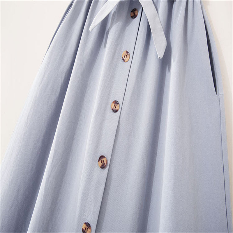 Elegant Button High Waist Skirt Female Pleated Skirt