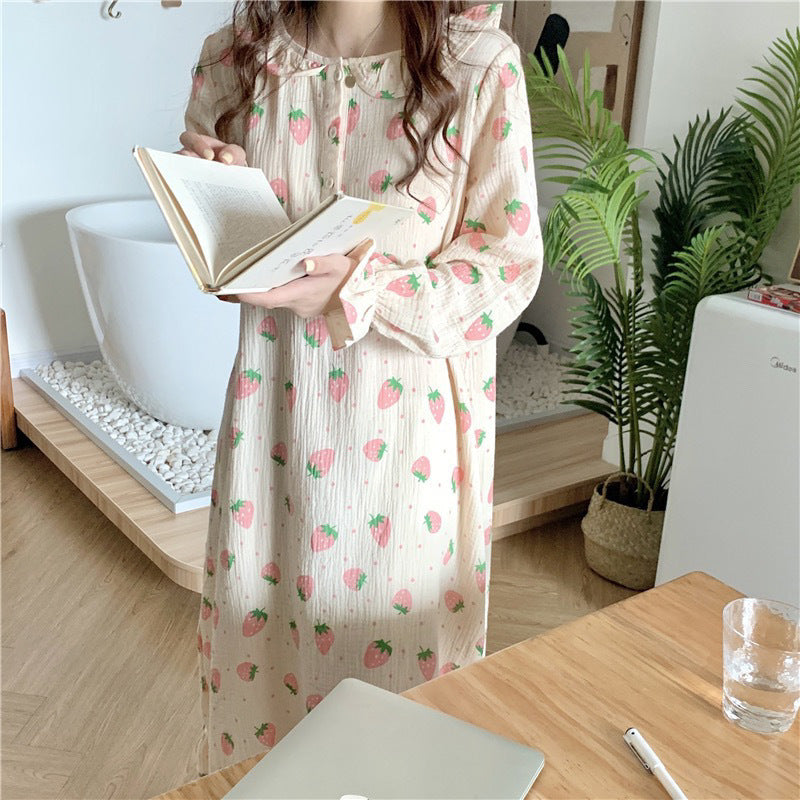 Strawberry Nightdress Women's Long Sleeve Outerwear Homewear