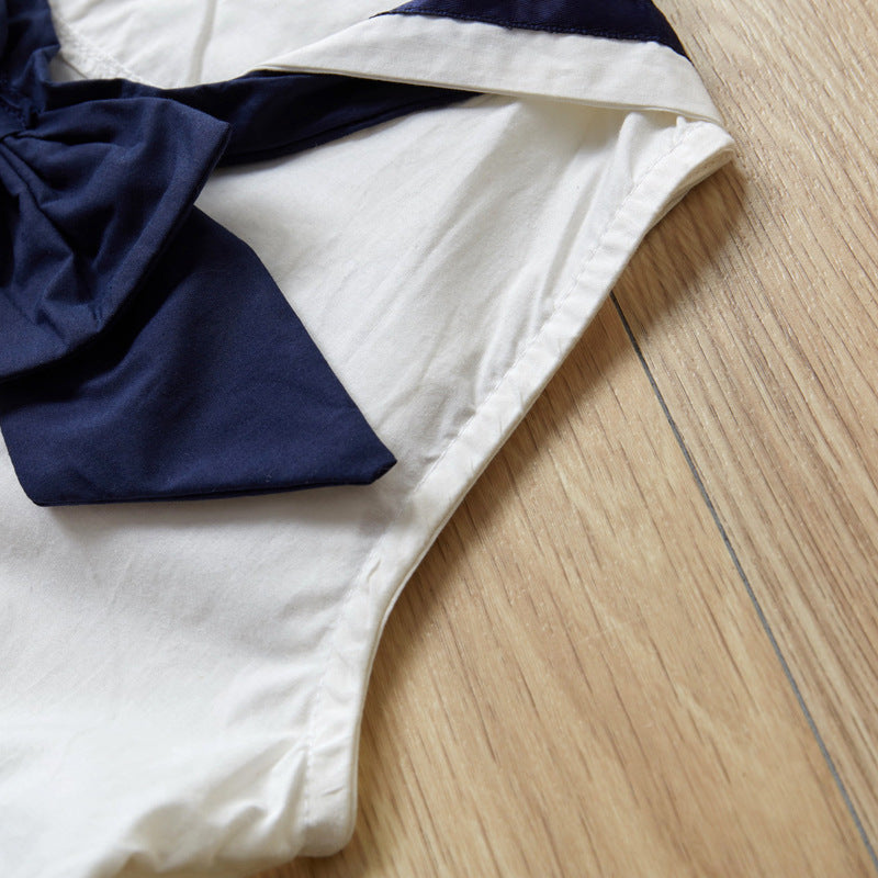 White and Navy Sailor Girls Dress