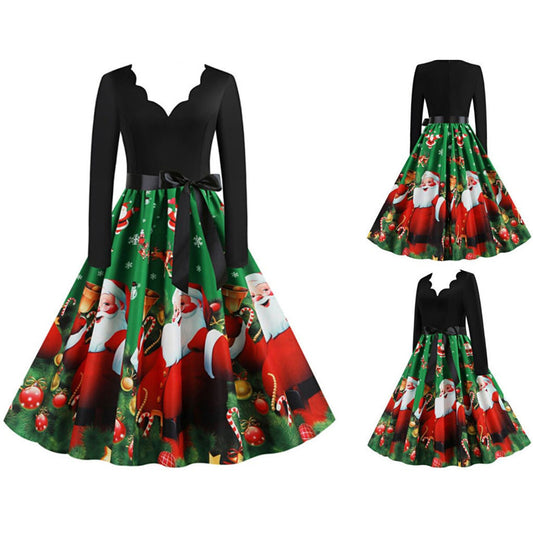 Christmas long sleeve printed dress