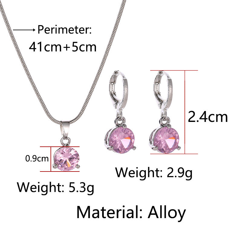Jewelry Necklace Two-piece Earrings Set Round Multicolor Zircon Pendant Set