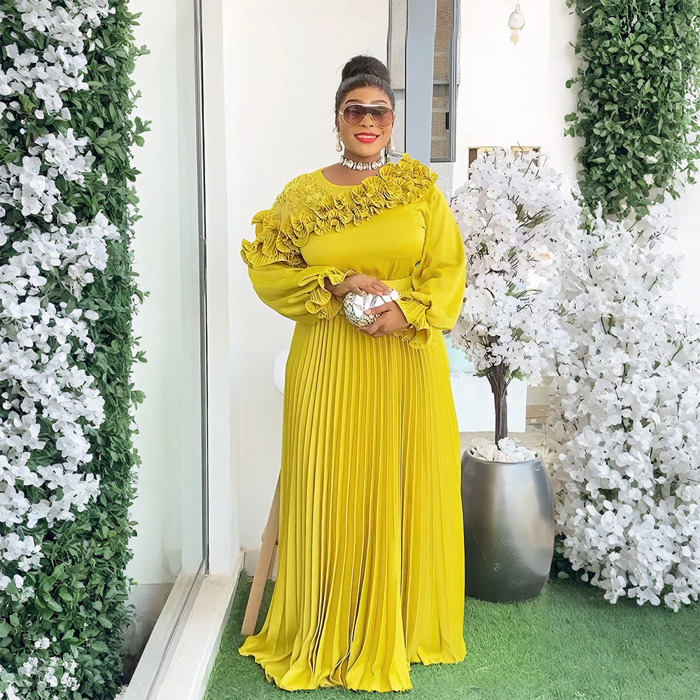 Long Sleeve Dress African Pleated Skirt