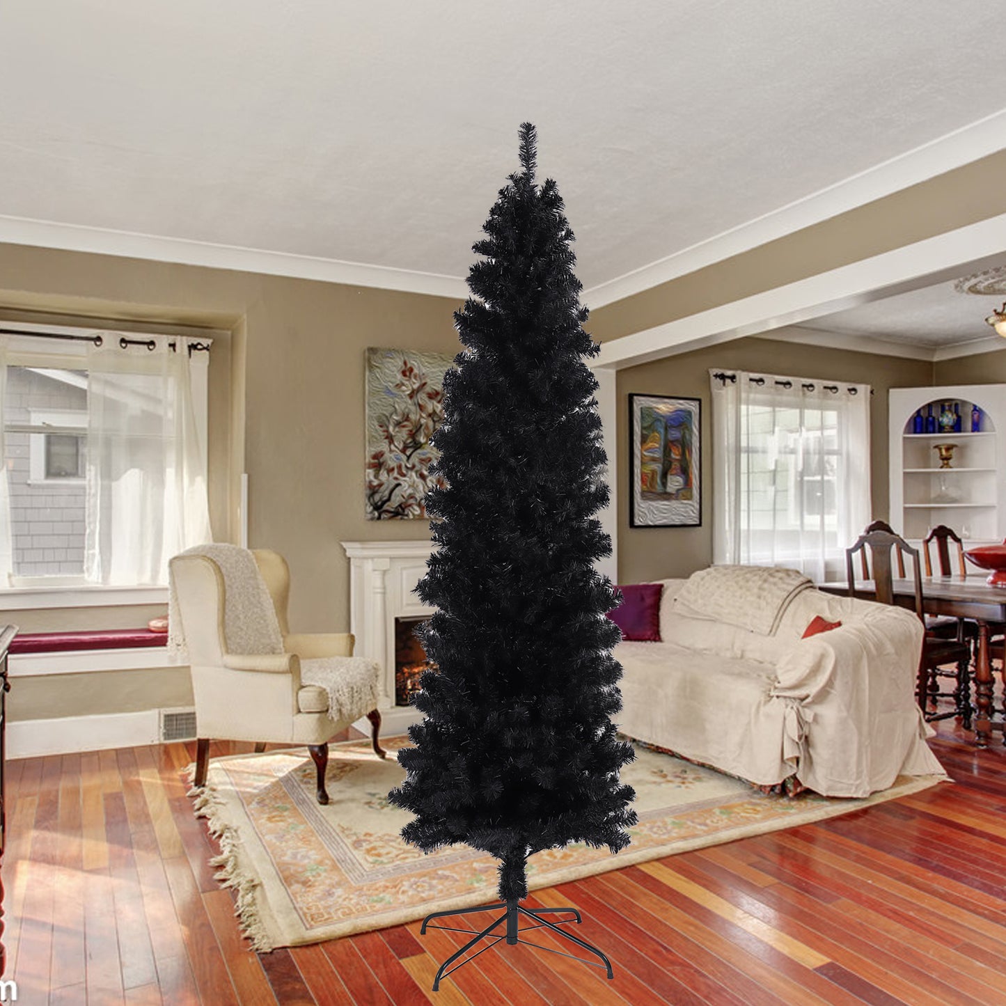 7.5 Ft. Black Slender Artificial Christmas Tree Including Collapsible Metal Stand