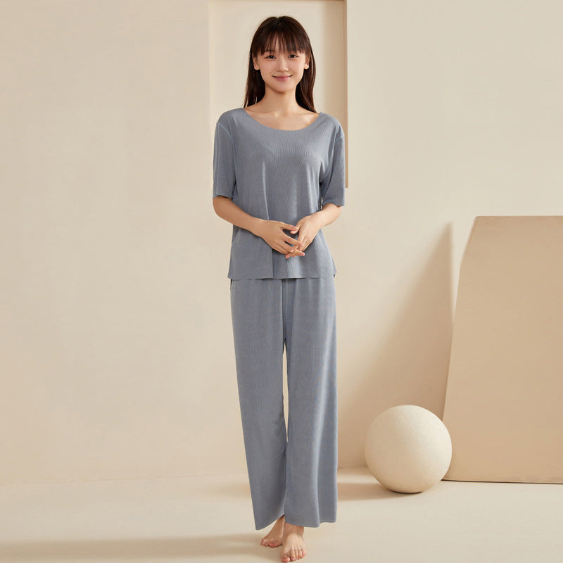 Seamless Couple Pajamas Women's Summer Thread Ice Silk Cool