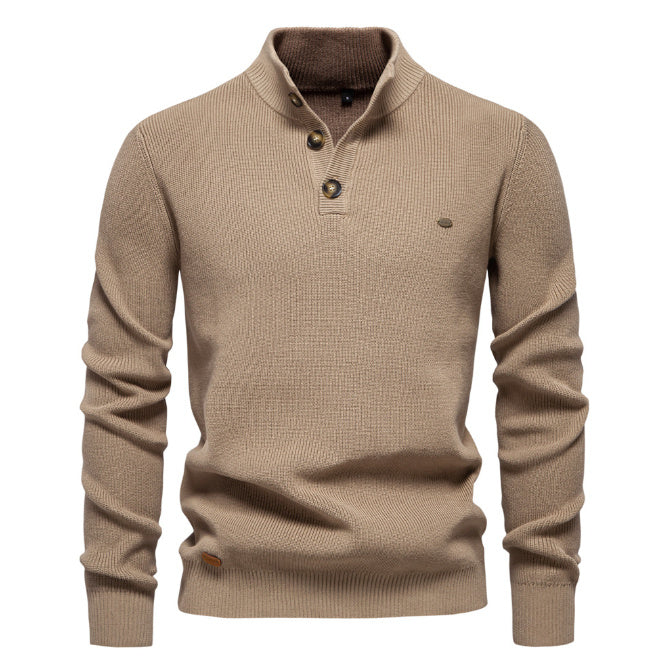 Men's Zipper Stand Collar Knitted Sweater Fashion Slim Solid Color Long Sleeve Half Turtleneck Top Men's Clothing
