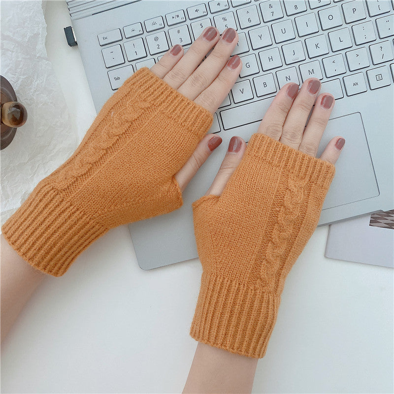 Half Finger Leaky Wool Knitted Gloves Short
