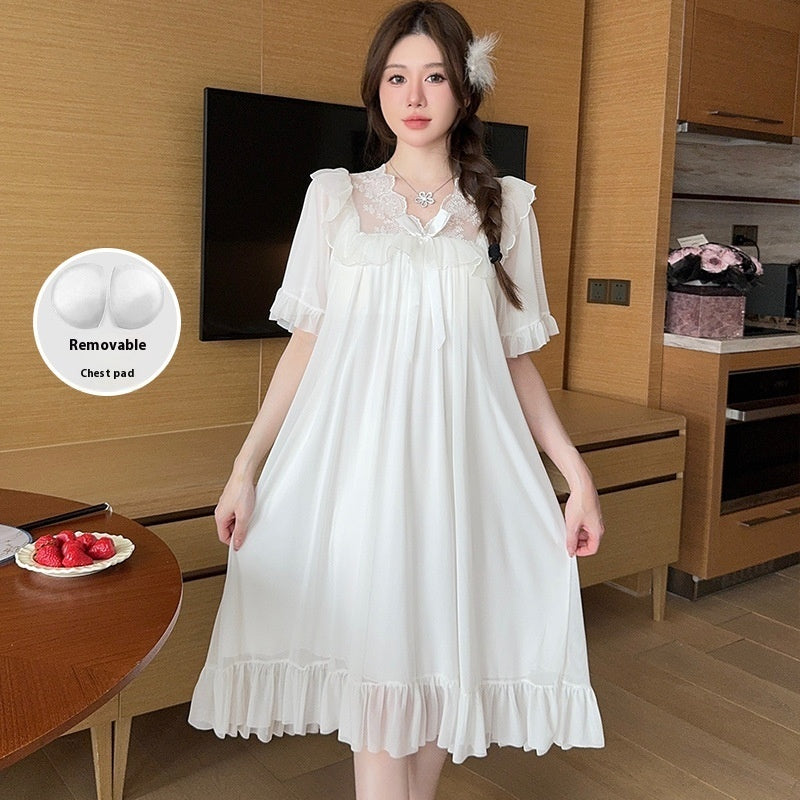 Lace Bow Mesh Midi Nightdress Homewear
