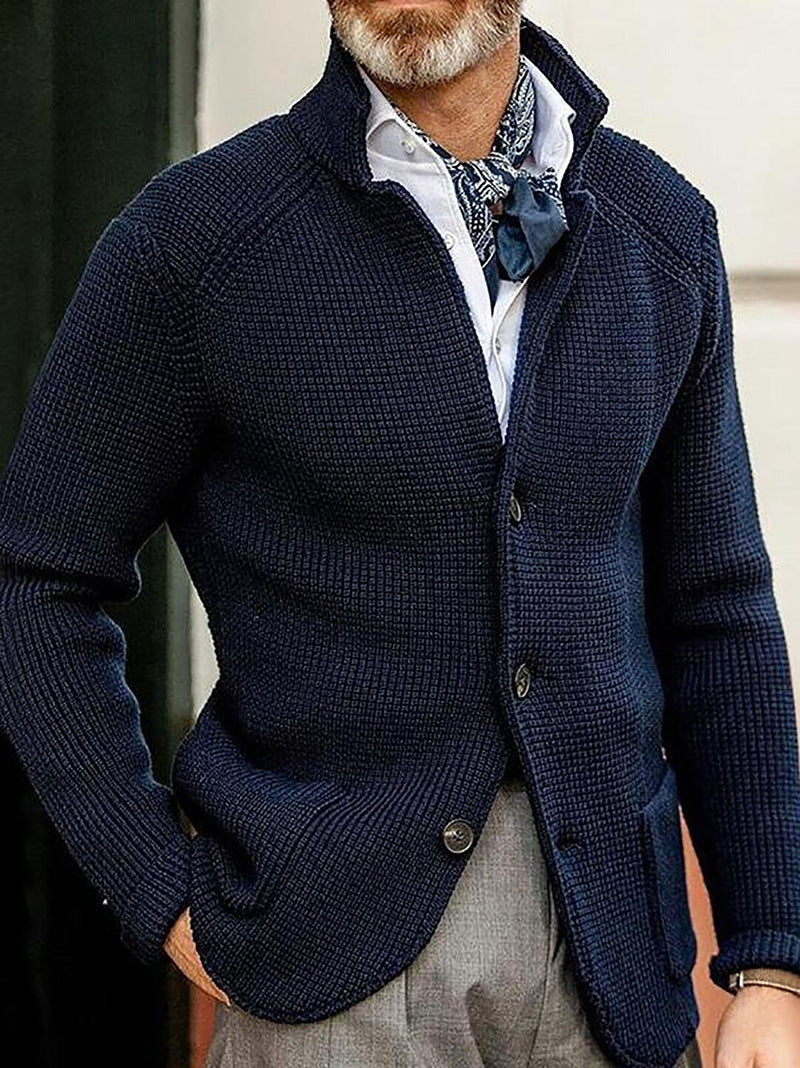 Stand Up Collar Cardigan Men Knitted Jacket