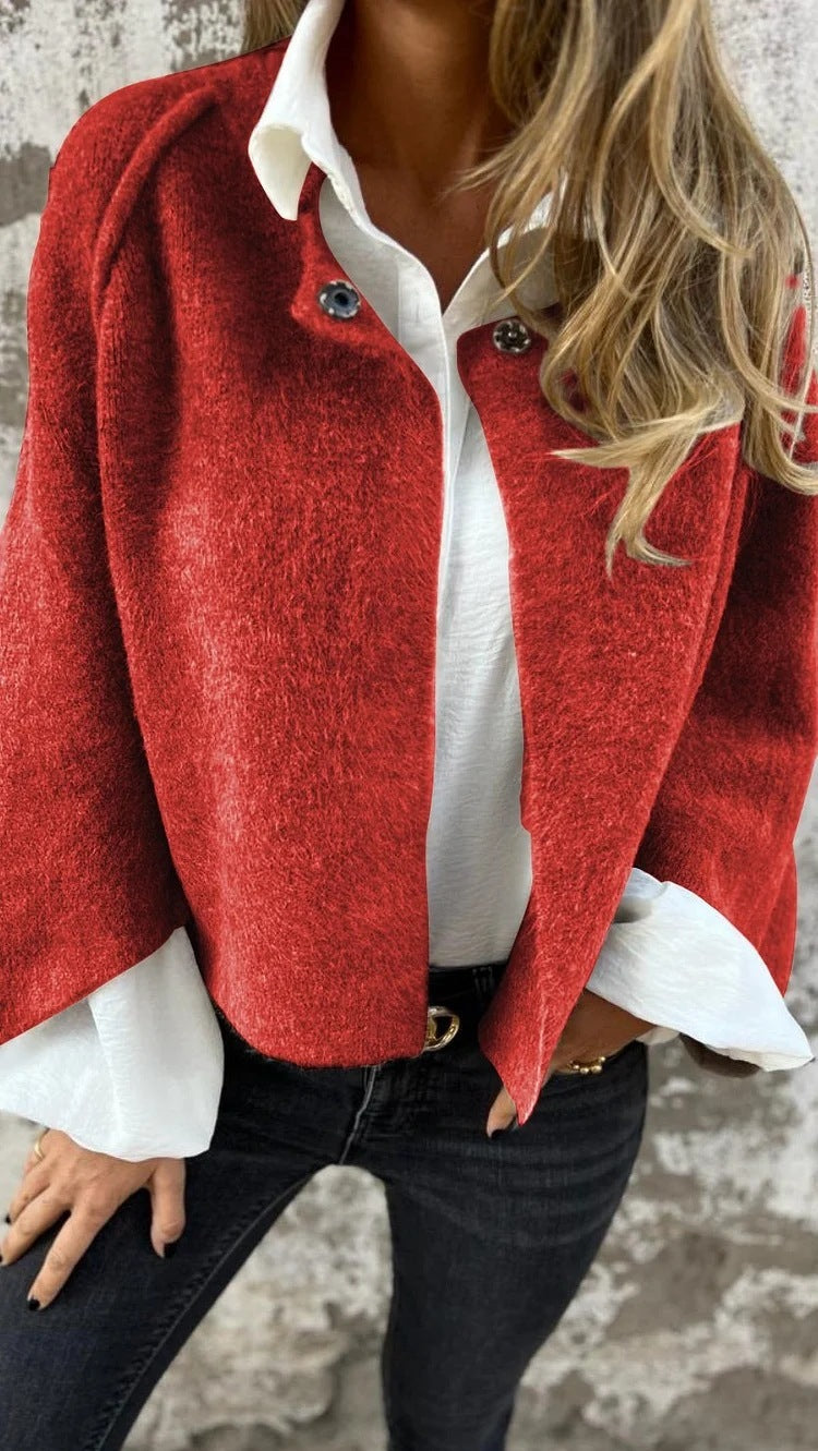 Women's Batwing Sleeve Cardigan Ins Fashion Cropped Jacket Tops Autumn And Winter Loose Short Cashmere Coat
