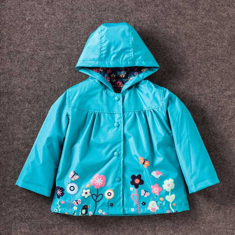 Girls' Cute Flowers Windproof And Rainproof Shell Jacket