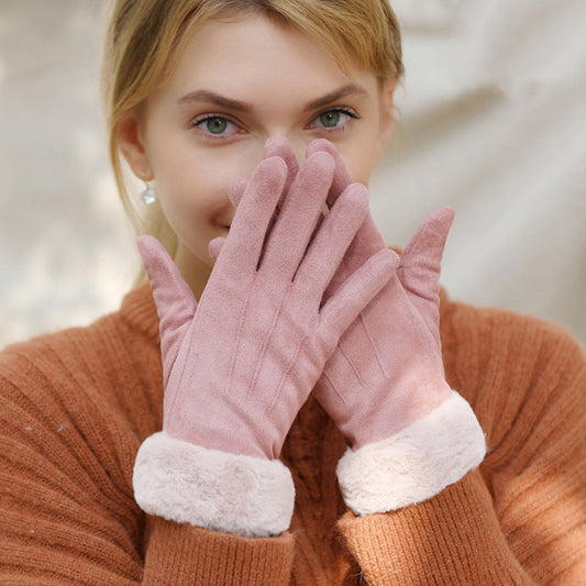 Women's Autumn Winter Touch Screen Plus Suede Warm Ski Gloves
