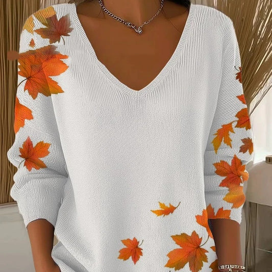 Women's 3D Printed Fashionable Gradient Color V-neck Long-sleeved T-shirt