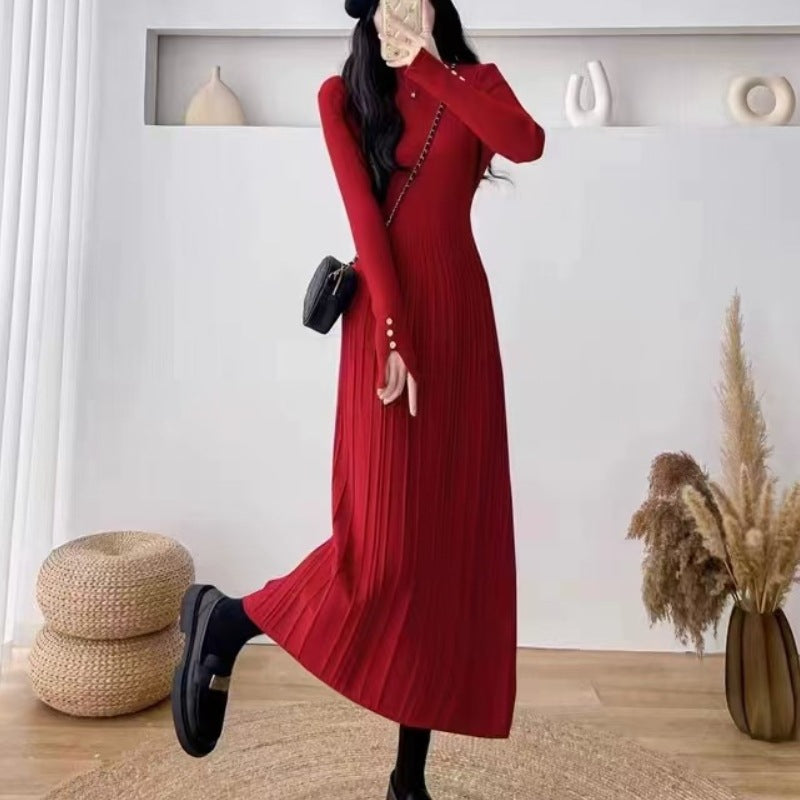 Match With Coat Mid-length Below The Knees Waist Trimming Base Knitting Woolen Skirt