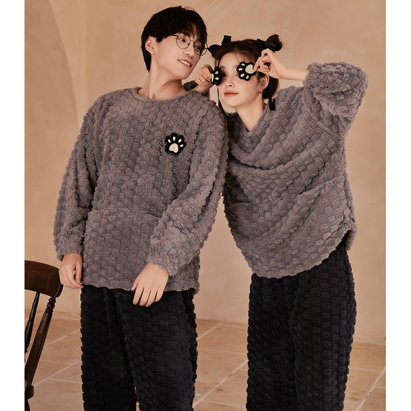 Couple Pajamas Warm Jacquard Coral Fleece Home Wear Suit
