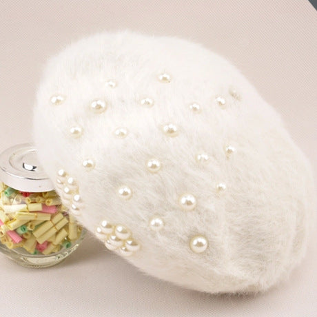 Women's Winter Korean Hats Trendy Pearl Rabbit Fur