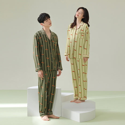 Spring And Autumn New Couple Pajamas Cotton Long-sleeved Cardigan