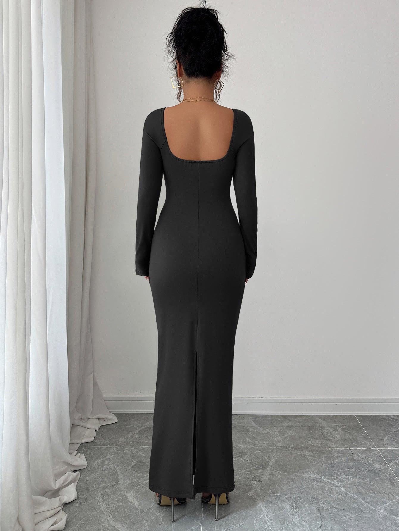 Solid Color Lace Package Hip Skirt Dress Women