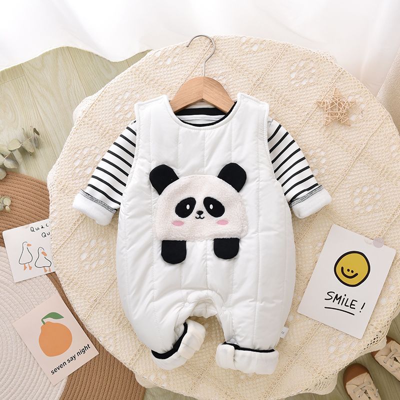 Baby Suit Thickened Thick Warm Clothes Autumn And Winter Baby Overalls Fleece-lined Newborn Winter Clothes