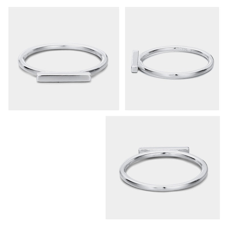 Pure 925 Silver Rings For Women Geometric Stick Simple Ring Office Simple Design Trendy Jewelry Party Gift Accessory