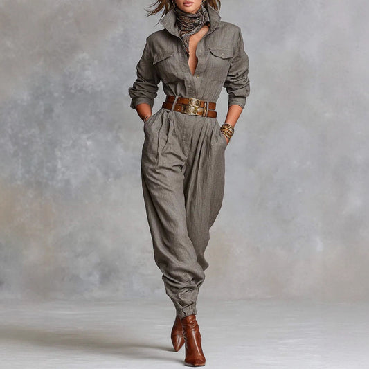 New Women's Long-sleeved Lapel Jumpsuit Women