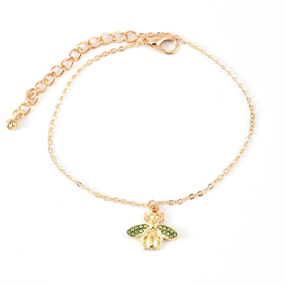 Popular Beach Women's Anklet Shell Weave Diamond Chain Full Diamond Bee Pendant Multilayer Footwear