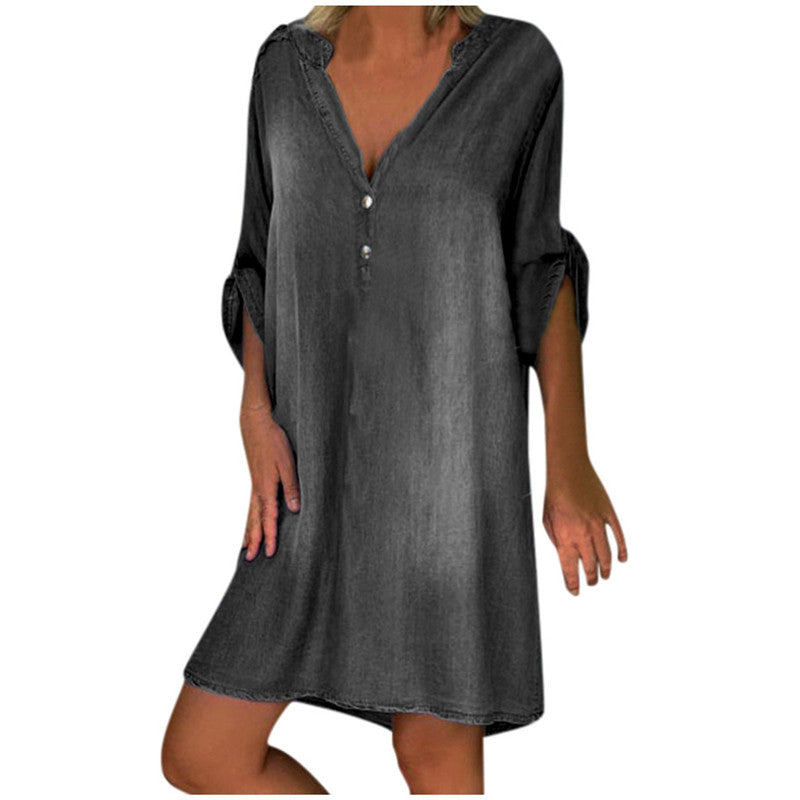 Mid-sleeve denim dress