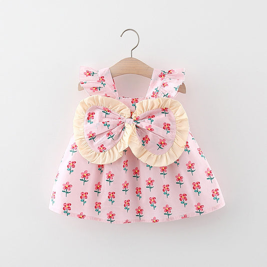 Girls' Dress Suspenders Flounced Sleeve Printing