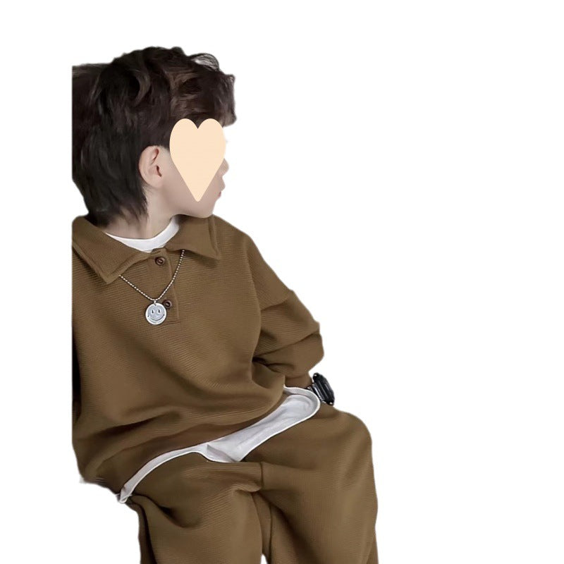 Boys' Simple Waffle Top Pants Suit