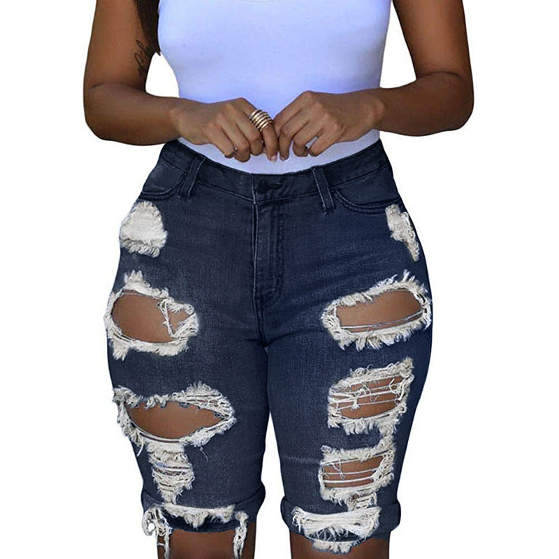 Fashion High Waist Ripped Denim Shorts For Women