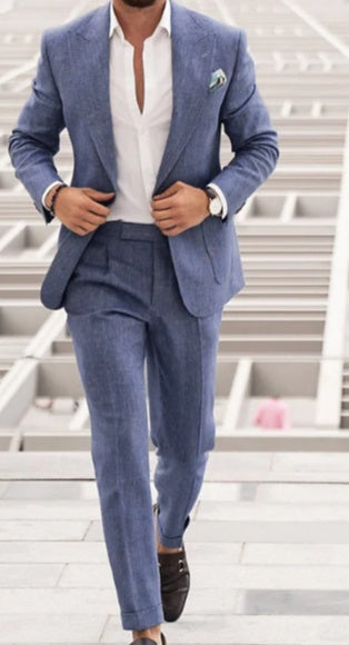 Men's Large Single Row One Button Solid Color Suit Two-piece Set