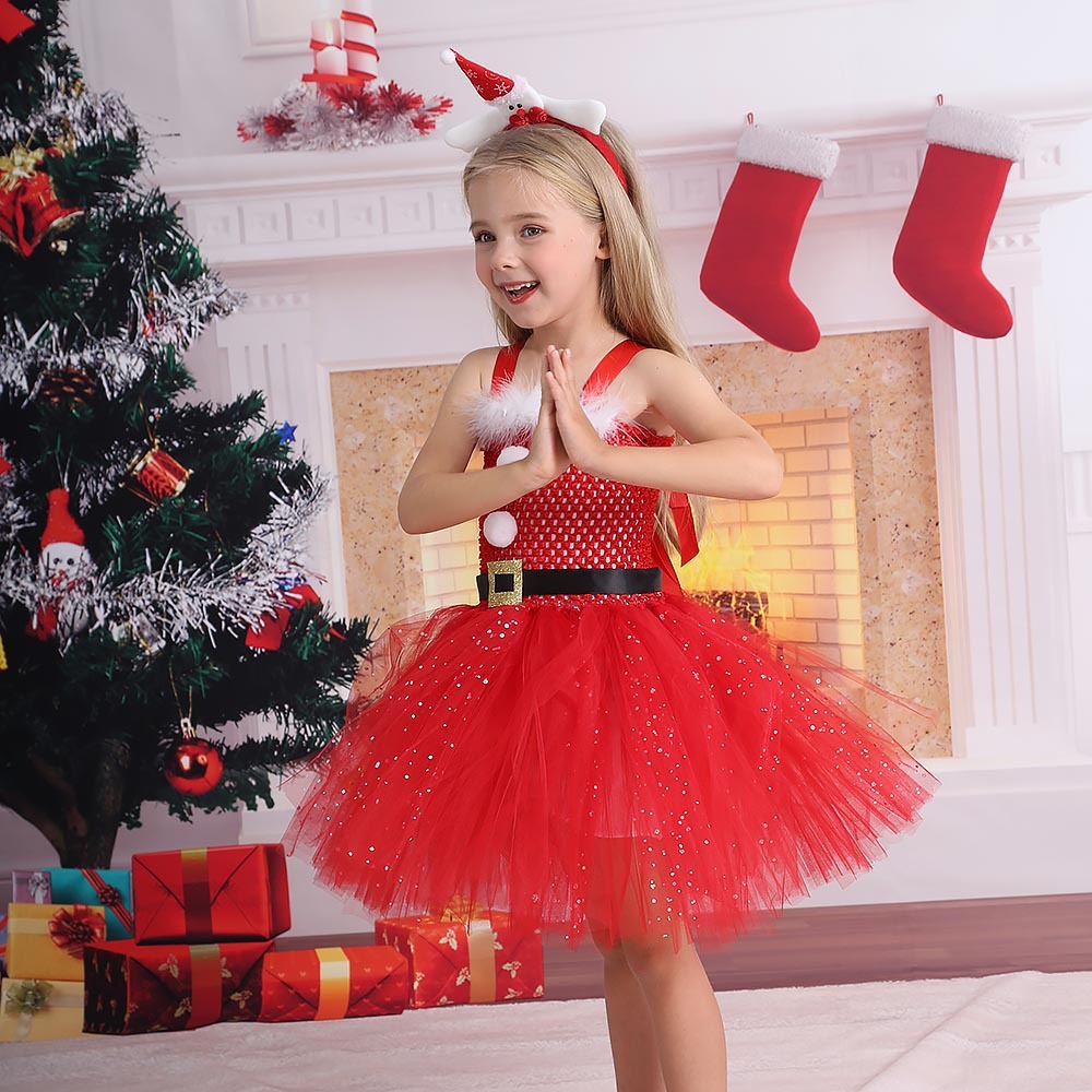 Christmas Children's Sequined Mesh Princess Dress