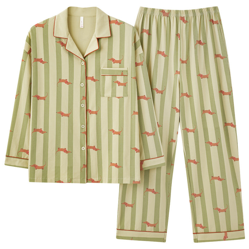 Spring And Autumn New Couple Pajamas Cotton Long-sleeved Cardigan