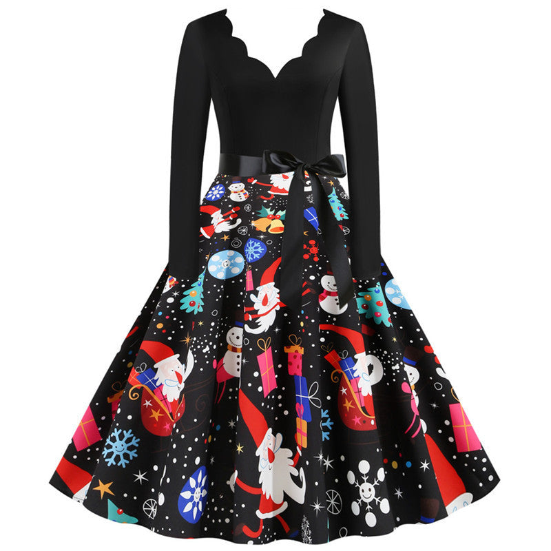 Christmas Long Sleeve Print Dress