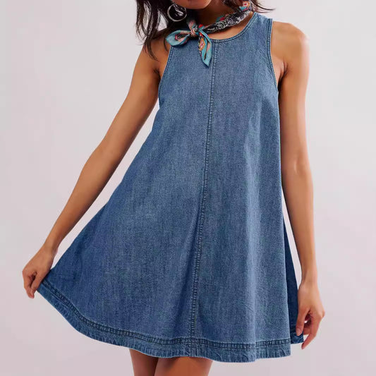 Sleeveless Backless Denim Dress