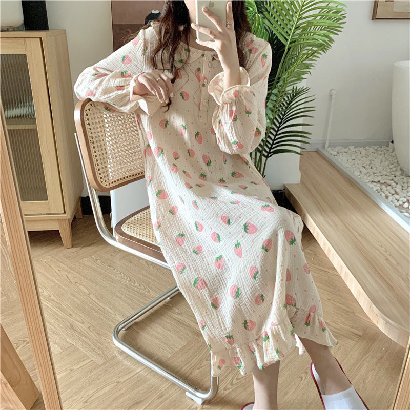 Strawberry Nightdress Women's Long Sleeve Outerwear Homewear