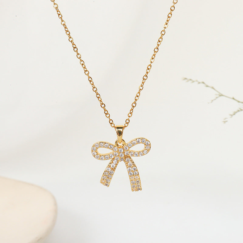 Titanium Steel Five-pointed Star Butterfly Wings Four-leaf Clover Inlaid Zircon Pendant Necklace
