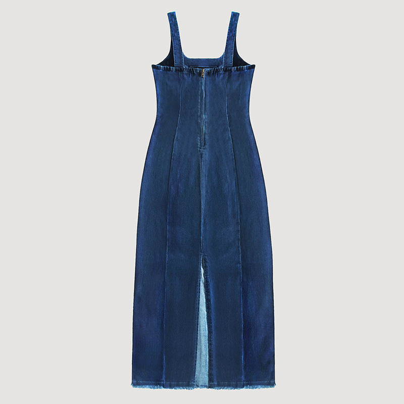 Summer Slimming Blue Denim Suspender Dress