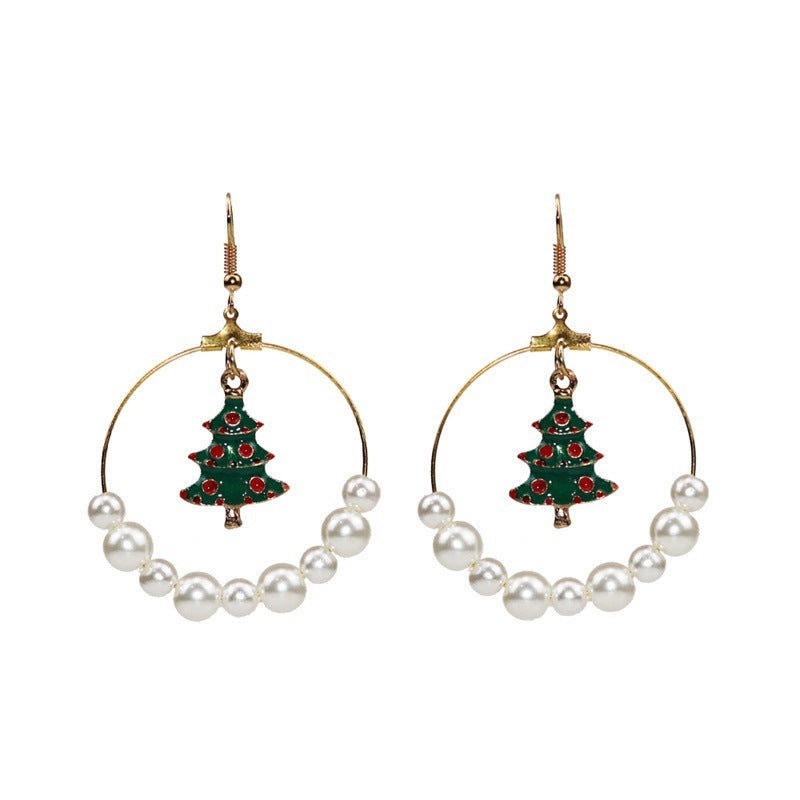 Christmas Earrings Alloy Pearl Enamel Christmas Wreath