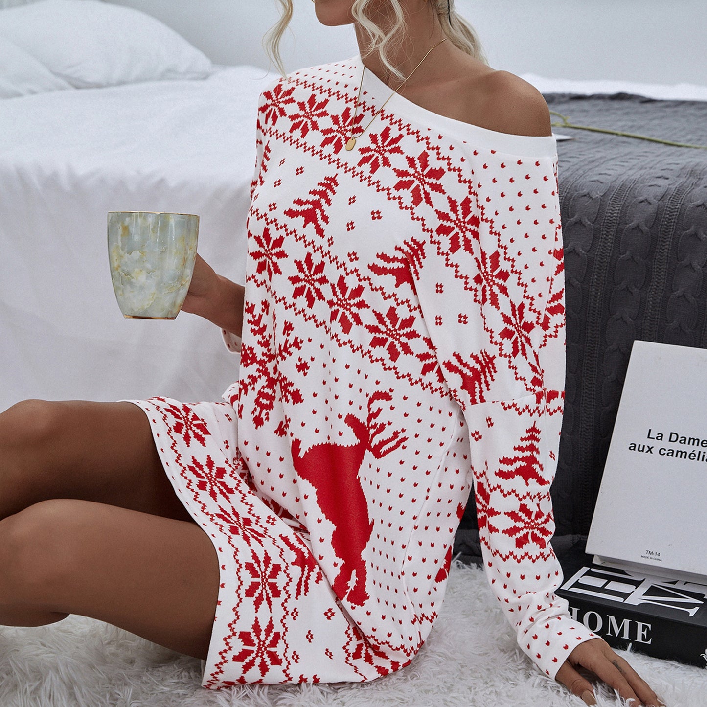 Fashionable Christmas Printed Knit Dress