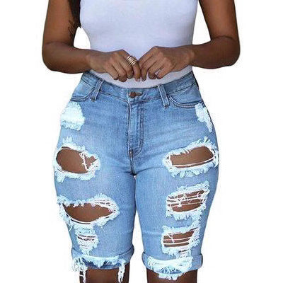 Fashion High Waist Ripped Denim Shorts For Women