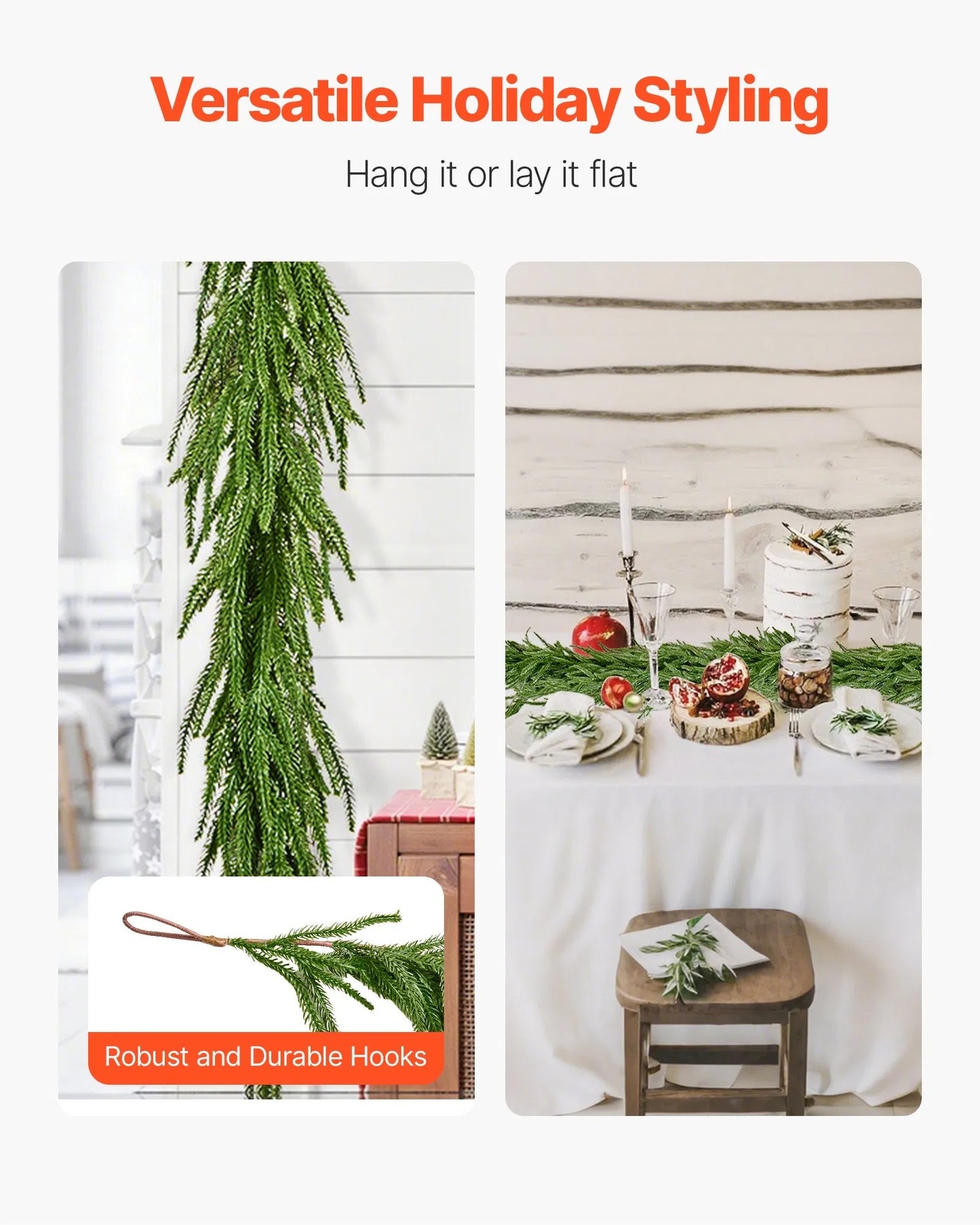 Faux Norfolk Christmas Garland 9Ft Artificial Greenery Xmas Decor For Fireplace