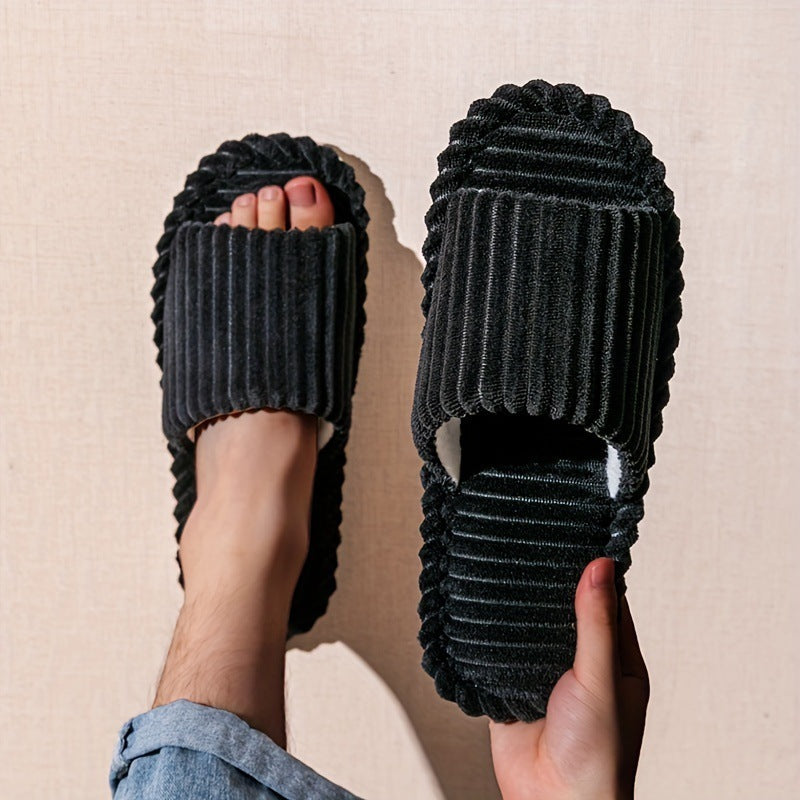 Men's Corduroy Striped Open Universal Indoor Corduroy Slippers