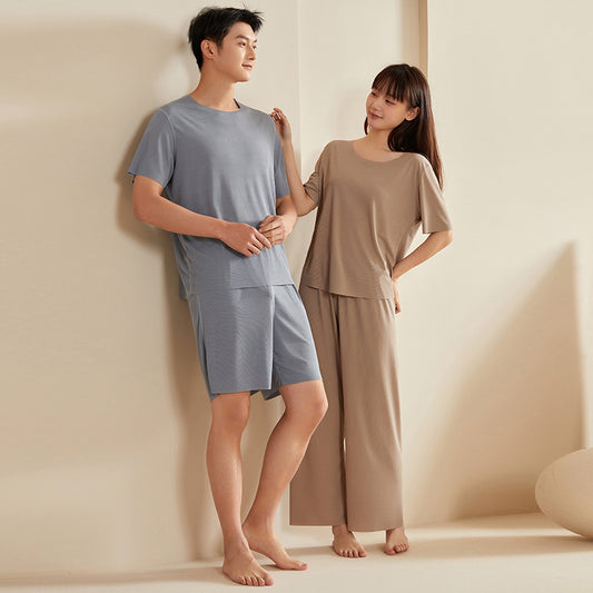 Seamless Couple Pajamas Women's Summer Thread Ice Silk Cool