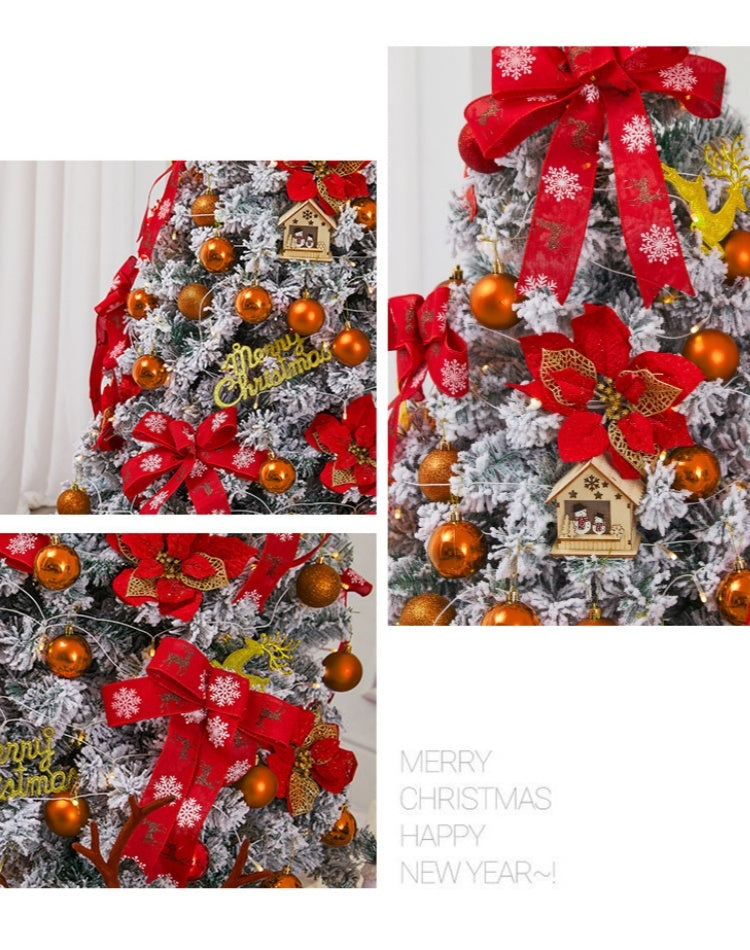 Christmas Tree Ornament Set Including Xmas Tree Ball Glitter Poinsettia Bows Berries Stems Leaves Snowflakes Ribbon Lights For Christmas Decoration