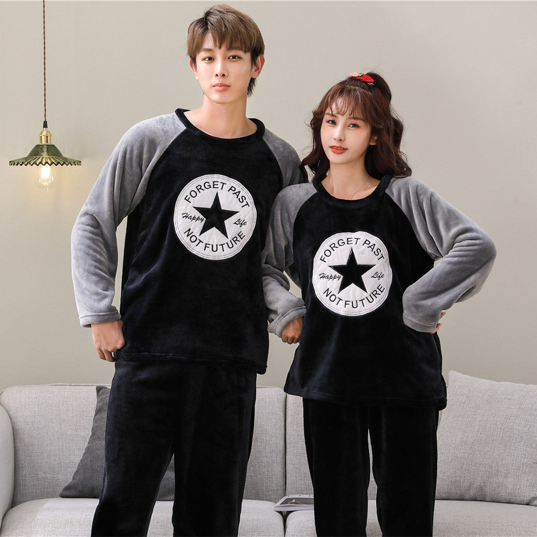 Couple Coral Velvet Pajamas Female Autumn And Winter Fleece-lined Cartoon