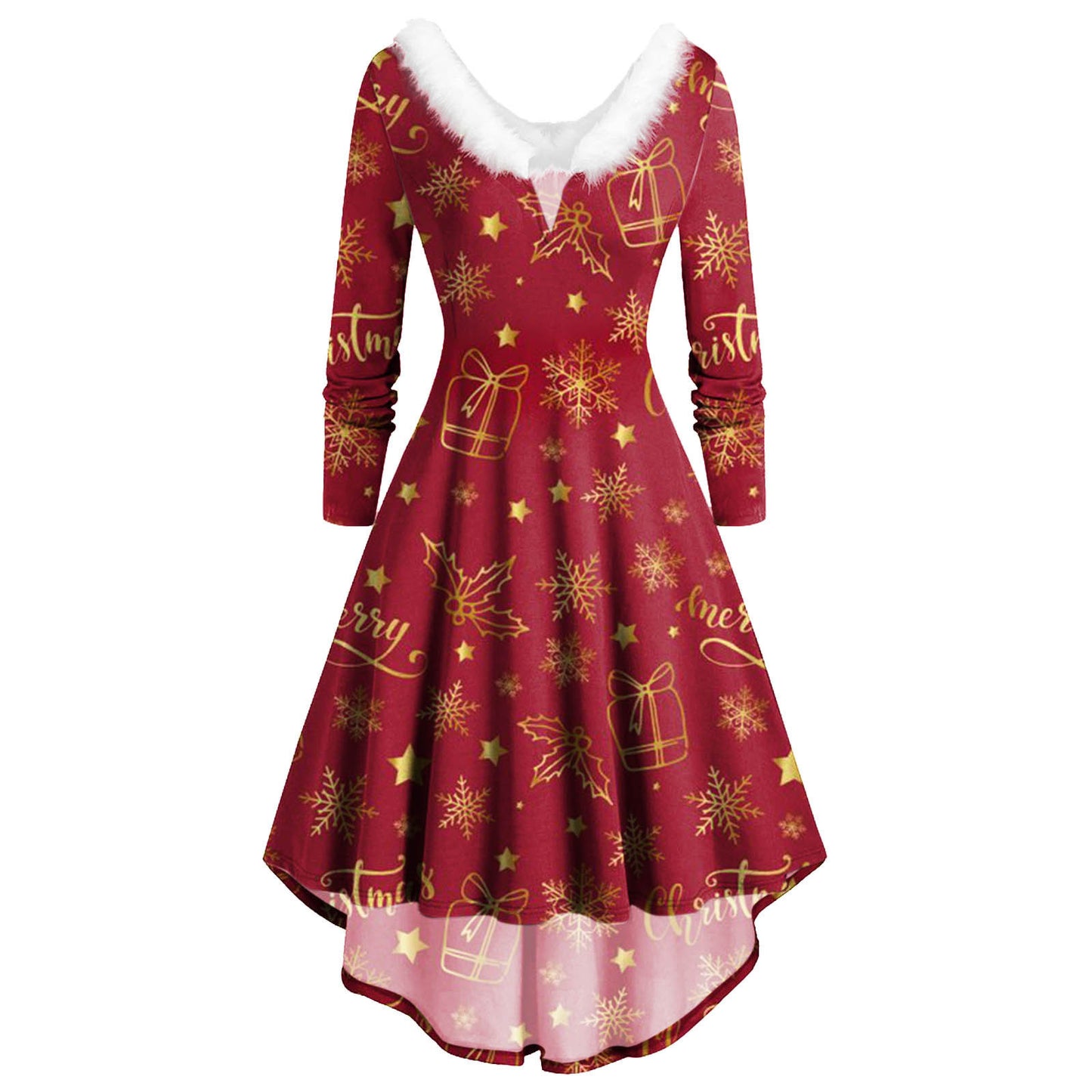 Ladies Christmas Long Sleeve Dress Printed Skirt Dress