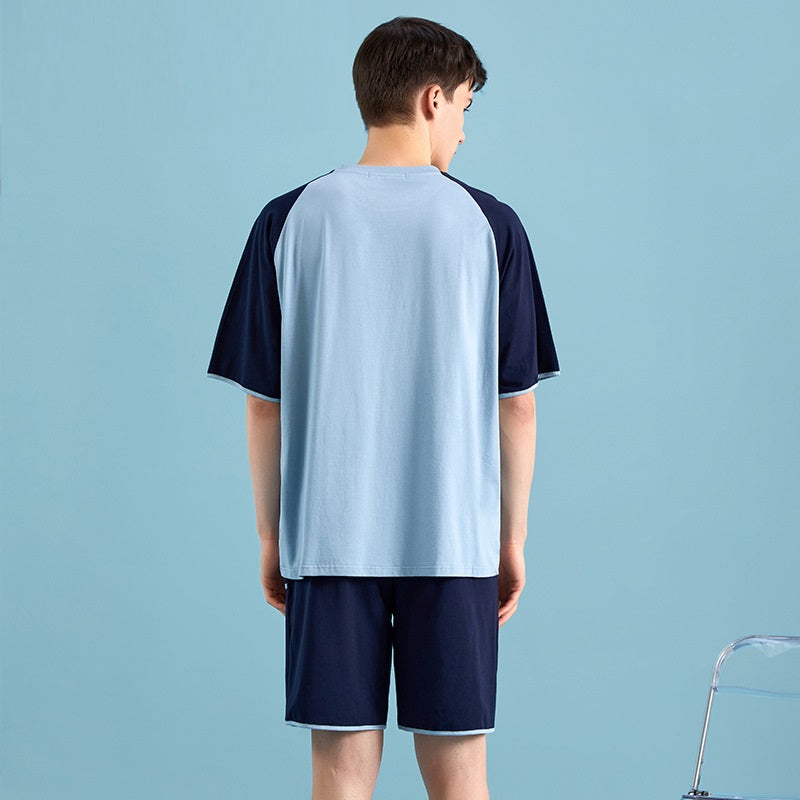 Men's Colorblock Short Sleeve Cartoon Print Suit Homewear