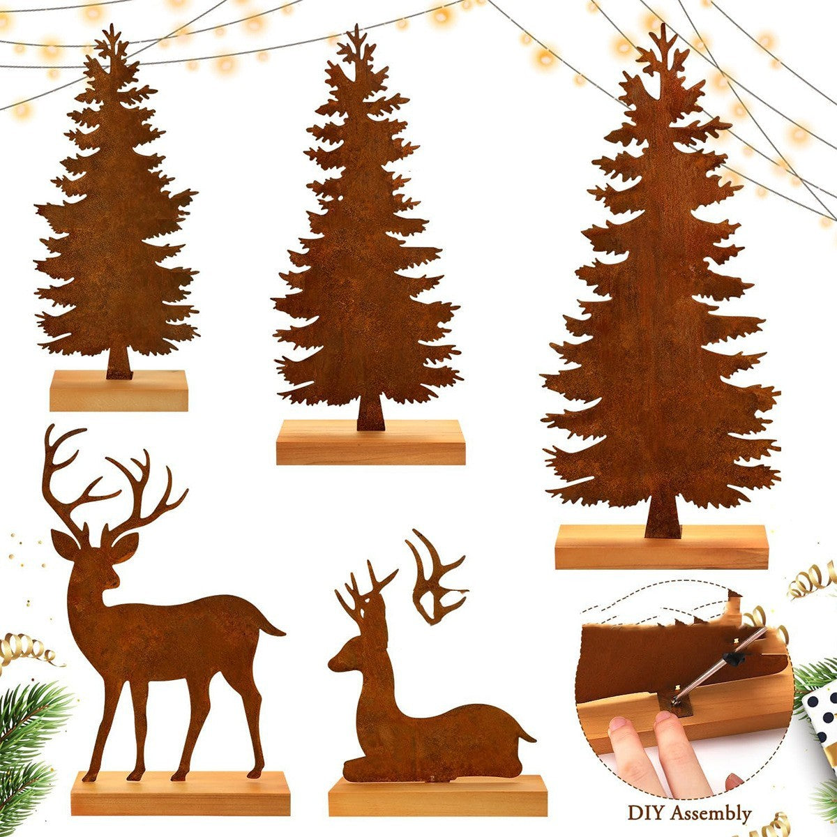 Metal Rusty Christmas Tree Elk Decorations