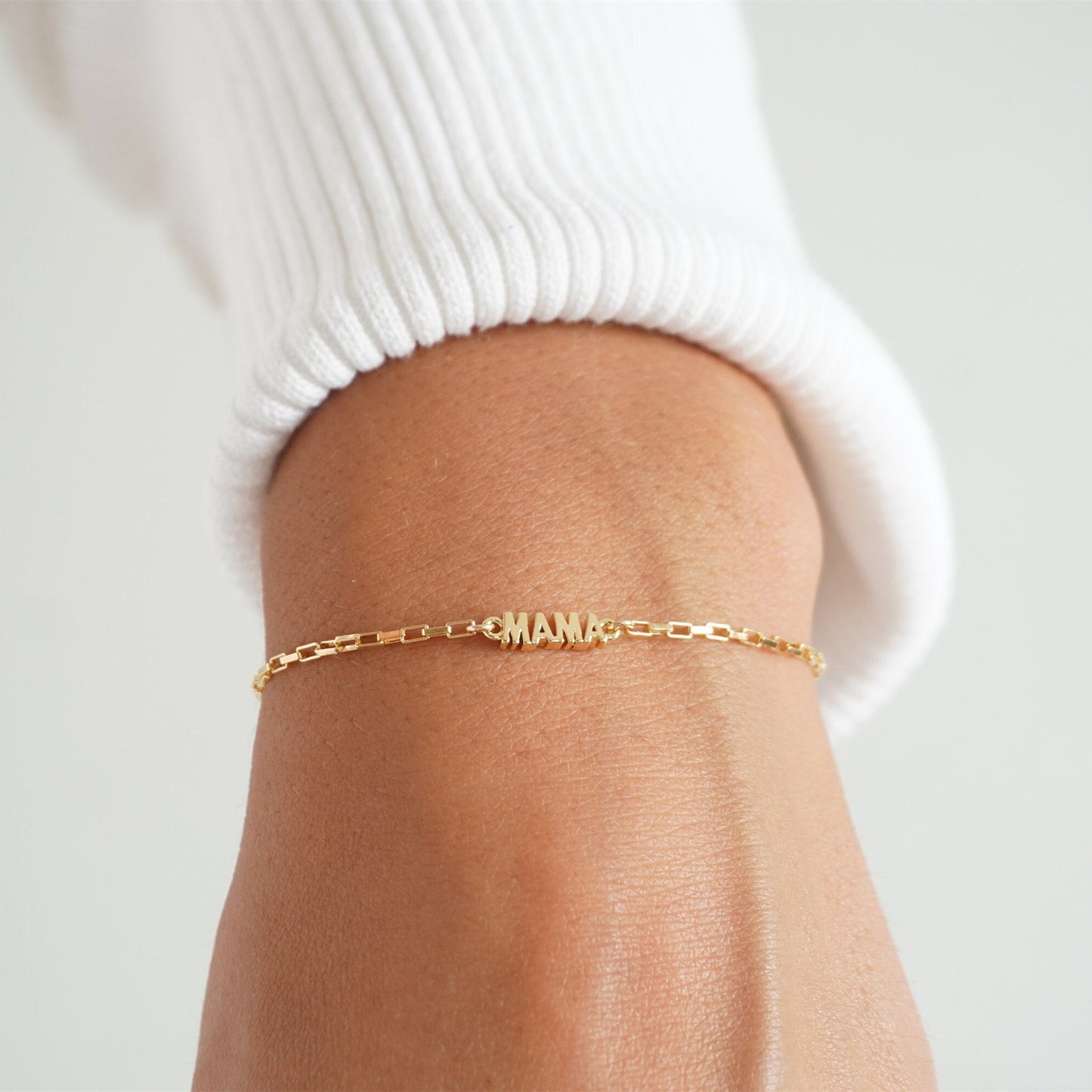 MAMA Square Box Chain Pendant Bracelet