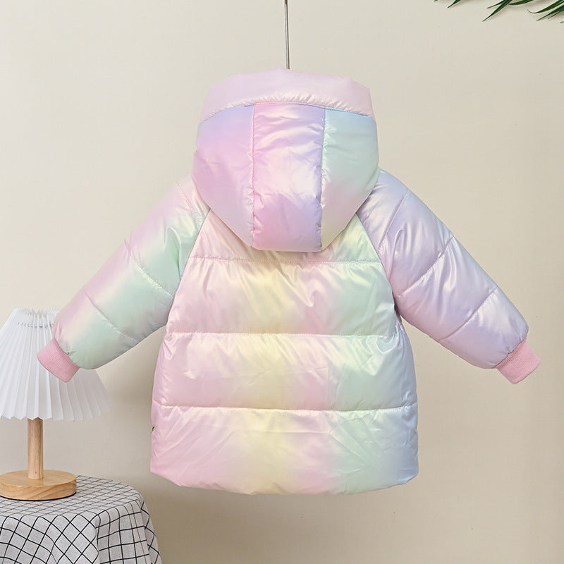 Girls' Down Jacket Thickened Autumn Rainbow Shiny Coat